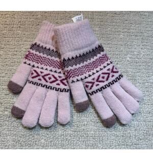 NWT Time and Tru Pink Fair Isle Knit Gloves Women One Size Touchscreen New
